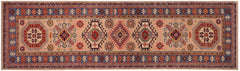 handmade Geometric Kazak Peach light Blue Hand-made RUNNER 100% WOOL area rug 3x10