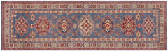 handmade Geometric Kazak light Blue Beige Hand-made RUNNER 100% WOOL area rug 3x10