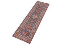 handmade Geometric Kazak light Blue Beige Hand-made RUNNER 100% WOOL area rug 3x10