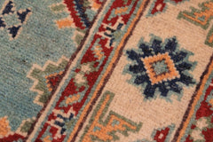 handmade Geometric Kazak light Green Beige Hand-made RUNNER 100% WOOL area rug 3x10