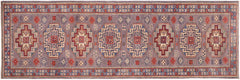 handmade Geometric Kazak Gray light Blue Hand-made RUNNER 100% WOOL area rug 3x10