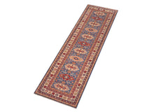 handmade Geometric Kazak light Blue Beige Hand-made RUNNER 100% WOOL area rug 3x10