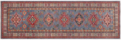 handmade Geometric Kazak light Blue Beige Hand-made RUNNER 100% WOOL area rug 3x10