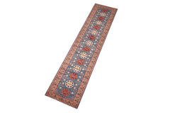handmade Geometric Kazak light Blue Beige Hand-made RUNNER 100% WOOL area rug 3x14