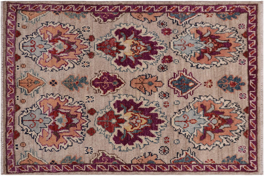 Eclectic Ziegler Brixton Gray/Purple Wool Rug - 2'0'' x 3'0''