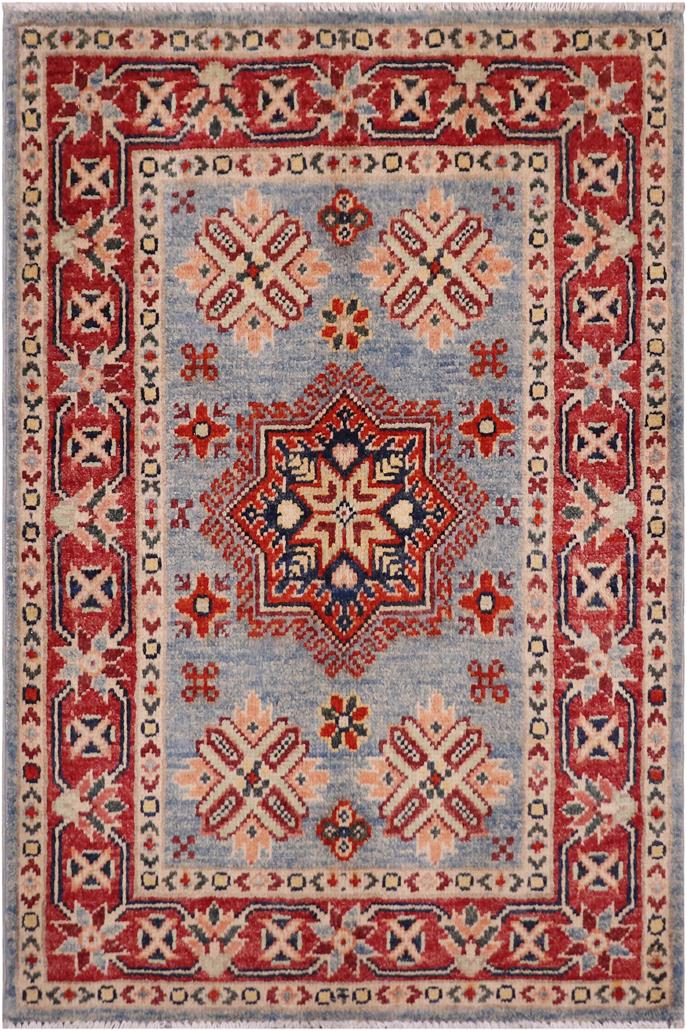 handmade Geometric Kazak Lt. Blue Red Hand-made RECTANGLE 100% WOOL area rug 2' x 3'