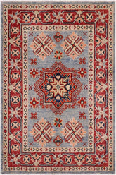 handmade Geometric Kazak Lt. Blue Red Hand-made RECTANGLE 100% WOOL area rug 2' x 3'
