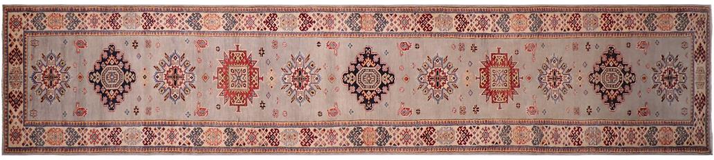 handmade Geometric kazak Gray Beige Hand-made RUNNER 100% WOOL area rug 3x17
