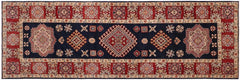 handmade Geometric kazak Blue Red Hand-made RUNNER 100% WOOL area rug 2x10