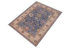 handmade Geometric Kazak Lt. Blue Beige Hand-made RECTANGLE 100% WOOL area rug 4' x 6'