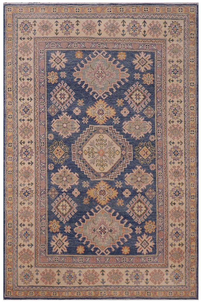 handmade Geometric Kazak Lt. Blue Beige Hand-made RECTANGLE 100% WOOL area rug 4' x 6'