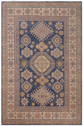 handmade Geometric Kazak Lt. Blue Beige Hand-made RECTANGLE 100% WOOL area rug 4' x 6'