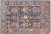 handmade Geometric Kafkaz Lt. Blue Lt. Blue Hand-made RECTANGLE 100% WOOL area rug 4' x 6'