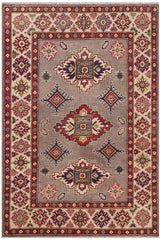 handmade Geometric Kazak Gray Beige Hand-made RECTANGLE 100% WOOL area rug 4' x 6'