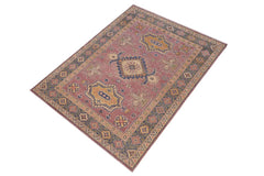 handmade Geometric Kazak Purple Lt. Blue Hand-made RECTANGLE 100% WOOL area rug 4' x 6'