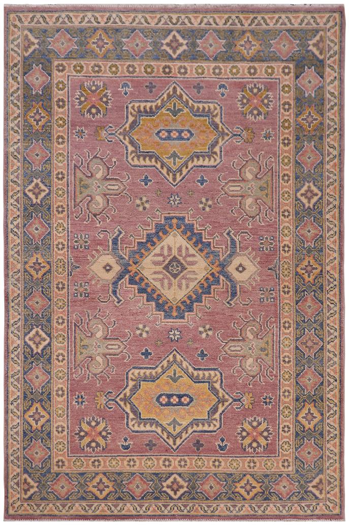 handmade Geometric Kazak Purple Lt. Blue Hand-made RECTANGLE 100% WOOL area rug 4' x 6'