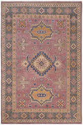 handmade Geometric Kazak Purple Lt. Blue Hand-made RECTANGLE 100% WOOL area rug 4' x 6'