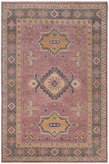 handmade Geometric Kazak Purple Lt. Blue Hand-made RECTANGLE 100% WOOL area rug 4' x 6'