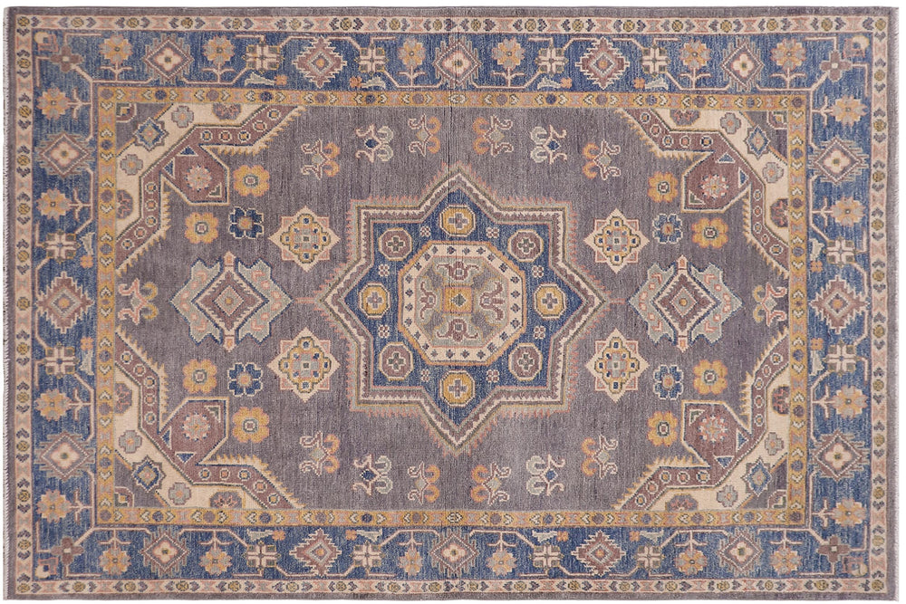 handmade Traditional Kafkaz Gray Lt. Blue Hand-made RECTANGLE 100% WOOL area rug 4' x 6'