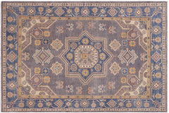 handmade Traditional Kafkaz Gray Lt. Blue Hand-made RECTANGLE 100% WOOL area rug 4' x 6'