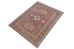 handmade Geometric Kazak Light Purpl Lt. Blue Hand-made RECTANGLE 100% WOOL area rug 4'X6'