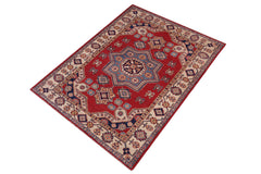 handmade Geometric Kazak Red Beige Hand-made RECTANGLE 100% WOOL area rug 4'X6'