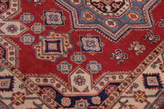 handmade Geometric Kazak Red Beige Hand-made RECTANGLE 100% WOOL area rug 4' x 6'