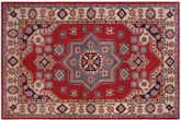 handmade Geometric Kazak Red Beige Hand-made RECTANGLE 100% WOOL area rug 4'X6'