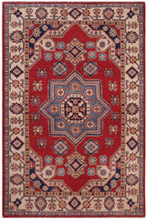 handmade Geometric Kazak Red Beige Hand-made RECTANGLE 100% WOOL area rug 4' x 6'