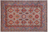handmade Geometric Kazak Gray Lt. Blue Hand-made RECTANGLE 100% WOOL area rug 4'X6'
