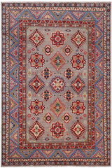handmade Geometric Kazak Gray Lt. Blue Hand-made RECTANGLE 100% WOOL area rug 4' x 6'