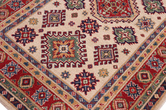 handmade Geometric Kazak Beige Red Hand-made RECTANGLE 100% WOOL area rug 4'X6'