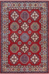 handmade Geometric Kazak Red Beige Hand-made RECTANGLE 100% WOOL area rug 4' x 6'