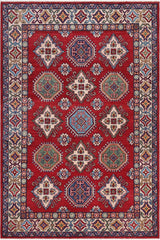 handmade Geometric Kazak Red Beige Hand-made RECTANGLE 100% WOOL area rug 4' x 6'