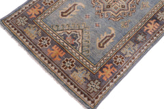 handmade Geometric Kazak Lt. Blue Gray Hand-made RECTANGLE 100% WOOL area rug 2' x 3'