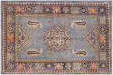 handmade Geometric Kazak Lt. Blue Gray Hand-made RECTANGLE 100% WOOL area rug 2'X3'