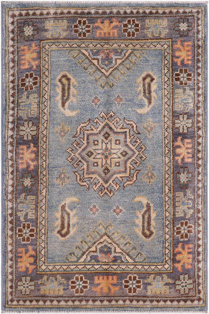 handmade Geometric Kazak Lt. Blue Gray Hand-made RECTANGLE 100% WOOL area rug 2' x 3'