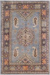 handmade Geometric Kazak Lt. Blue Gray Hand-made RECTANGLE 100% WOOL area rug 2' x 3'