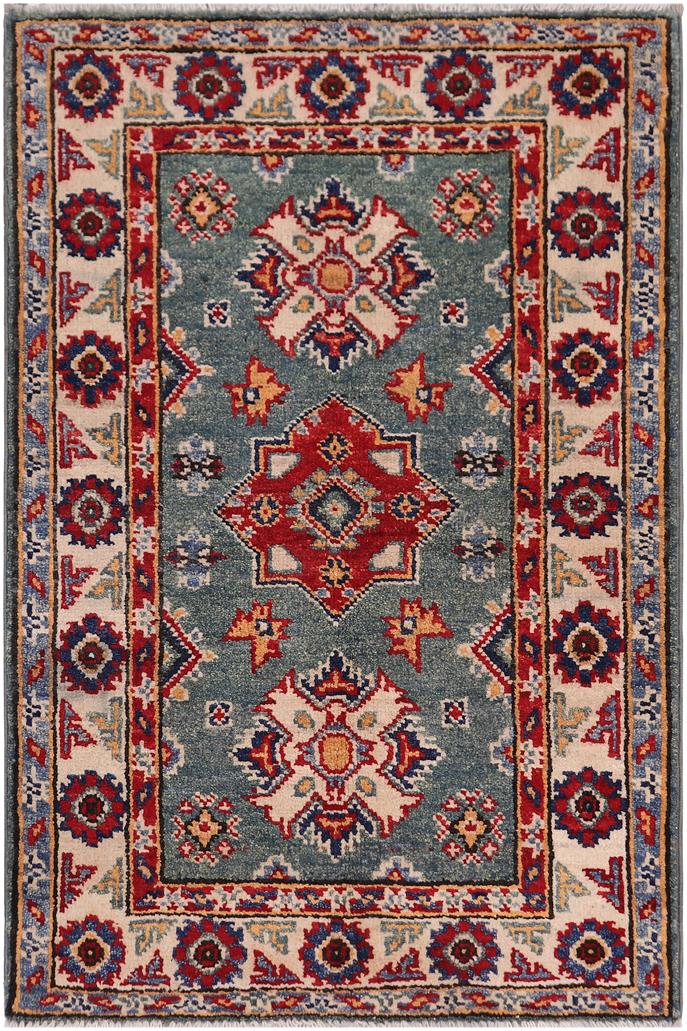 handmade Geometric Kazak Lt. Green Beige Hand-made RECTANGLE 100% WOOL area rug 2' x 3'