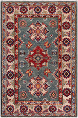 handmade Geometric Kazak Lt. Green Beige Hand-made RECTANGLE 100% WOOL area rug 2' x 3'