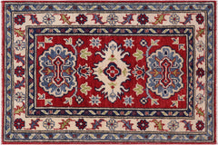 handmade Geometric Kazak Red Beige Hand-made RECTANGLE 100% WOOL area rug 2'X3'