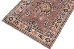 handmade Geometric Kazak Lt. Brown Beige Hand-made RECTANGLE 100% WOOL area rug 2' x 3'