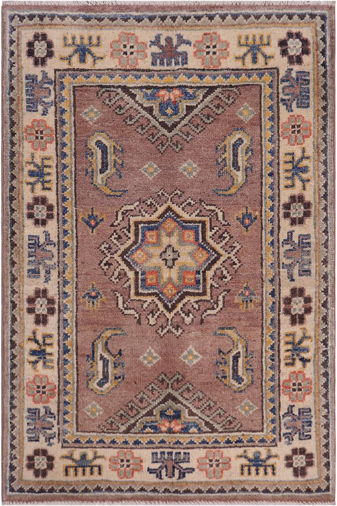 handmade Geometric Kazak Lt. Brown Beige Hand-made RECTANGLE 100% WOOL area rug 2' x 3'