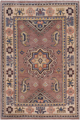 handmade Geometric Kazak Lt. Brown Beige Hand-made RECTANGLE 100% WOOL area rug 2' x 3'