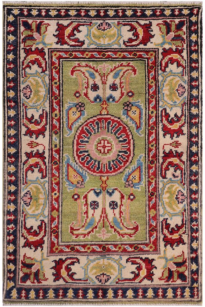 handmade Geometric Kazak Lt. Green Beige Hand-made RECTANGLE 100% WOOL area rug 2' x 3'