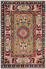 handmade Geometric Kazak Lt. Green Beige Hand-made RECTANGLE 100% WOOL area rug 2' x 3'