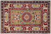 handmade Geometric Kazak Lt. Green Beige Hand-made RECTANGLE 100% WOOL area rug 2'X3'