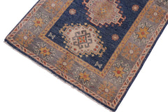 handmade Geometric Kazak Blue Gray Hand-made RECTANGLE 100% WOOL area rug 2' x 3'