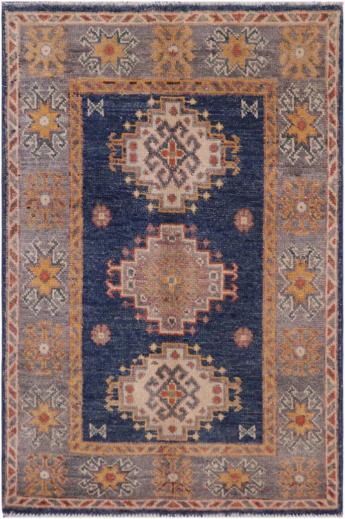 handmade Geometric Kazak Blue Gray Hand-made RECTANGLE 100% WOOL area rug 2' x 3'