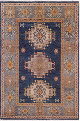 handmade Geometric Kazak Blue Gray Hand-made RECTANGLE 100% WOOL area rug 2' x 3'